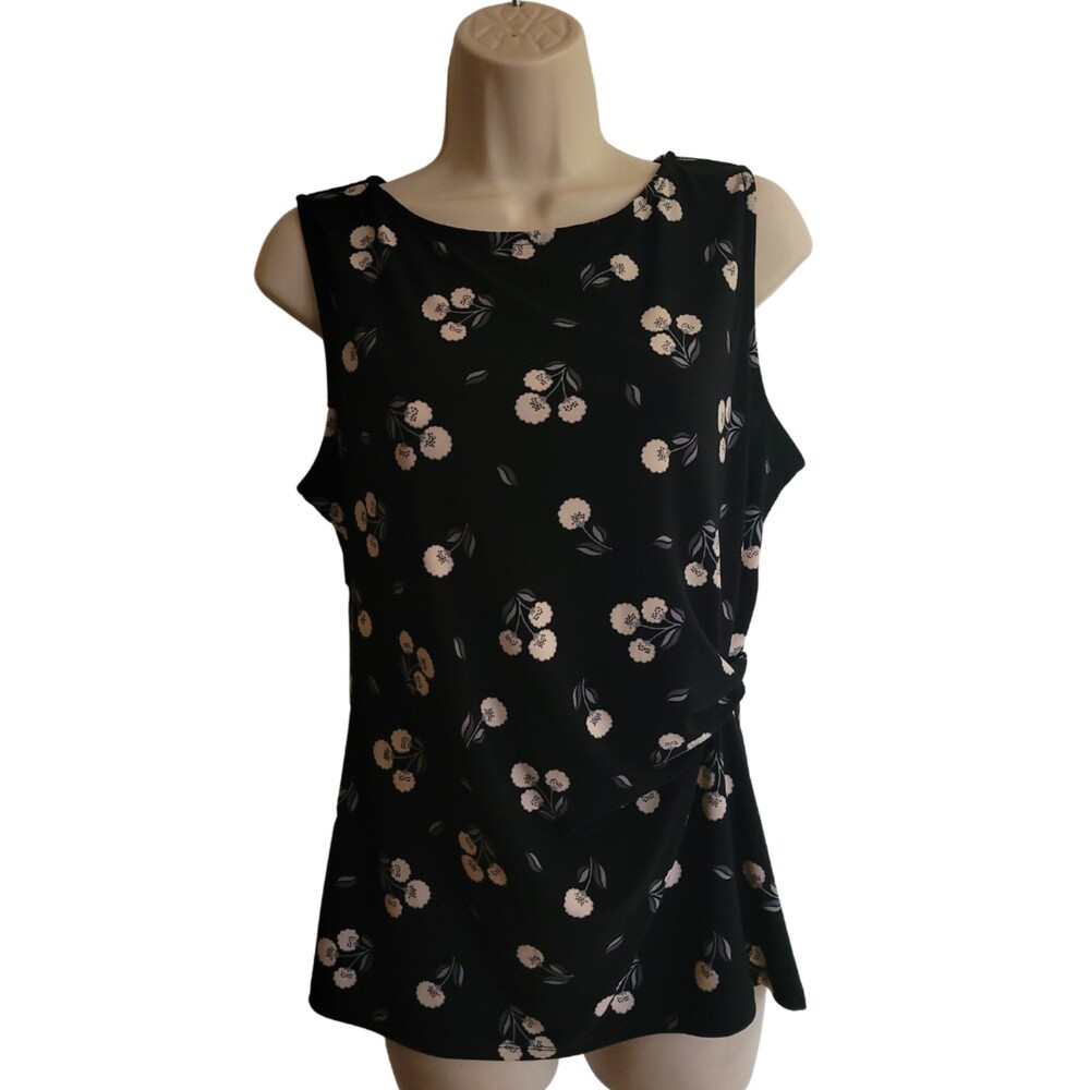 Anne Klein Black Floral Sleeveless Top/Blouse Size Medium